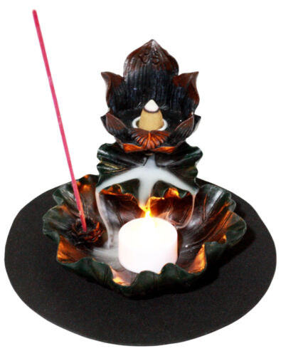 Ebros Feng Shui Zen Lotus Flower Incense Cone & Stick Burner Candle Holder Figurine