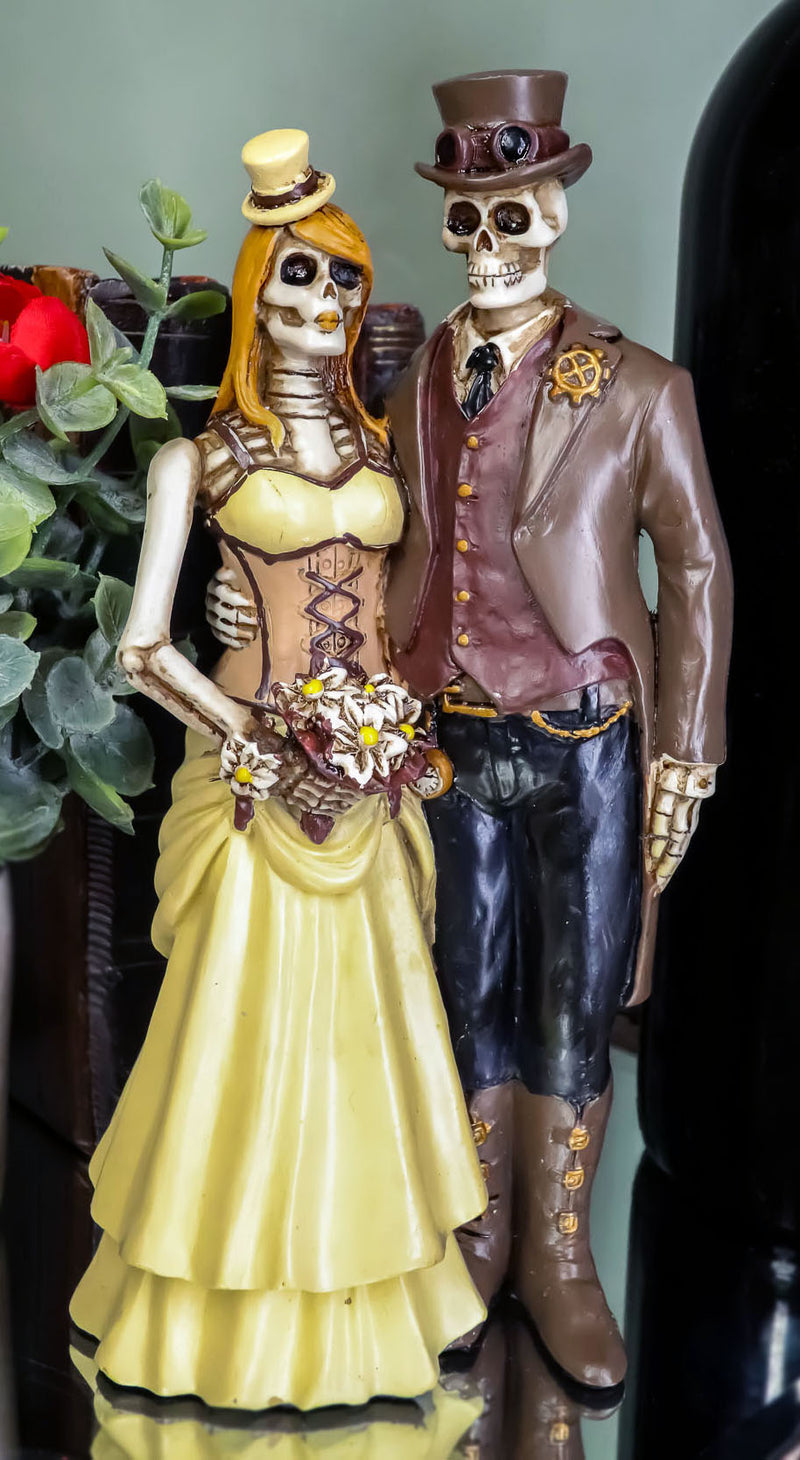 Day Of The Dead Steampunk Socialite Bride And Groom Skeleton Couple Statue 8"H