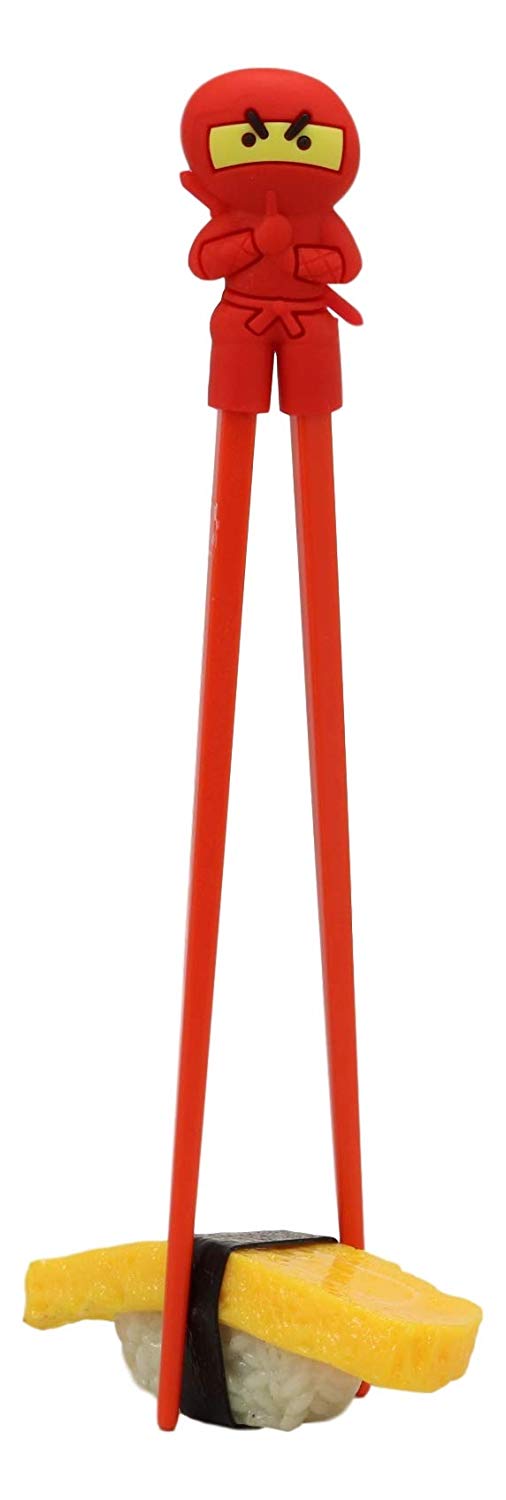 Japanese Red Ninja Reusable Training Chopsticks Set With Silicone Guide Hinge - Ebros Gift
