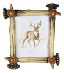 Rustic Buckhorn Stag Deer Antlers With Amber Faux Gems Easel Picture Frame 8X10