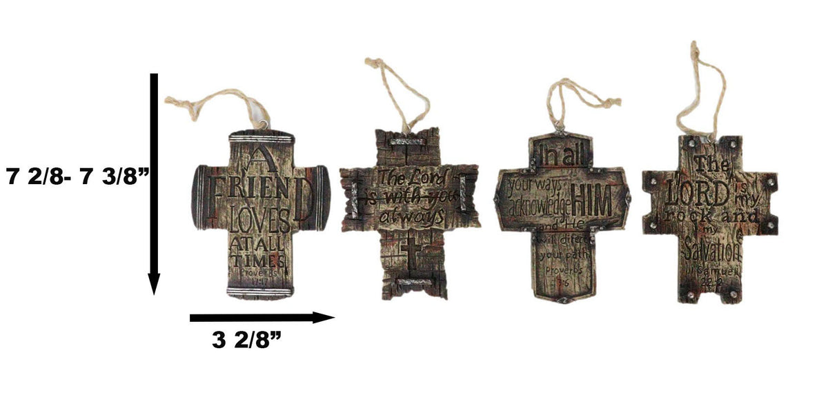 Rustic Western Christian Bible Verses Crosses Set of 4 Christmas Tree Ornaments