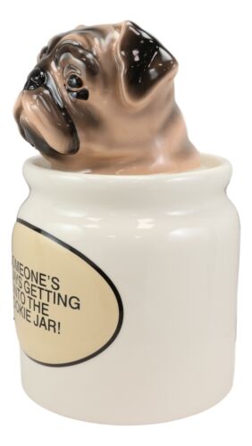 Ceramic Adorable Hiding Thief Pugsie Pug Dog Cookie Jar With Air Tight Lid 9"H