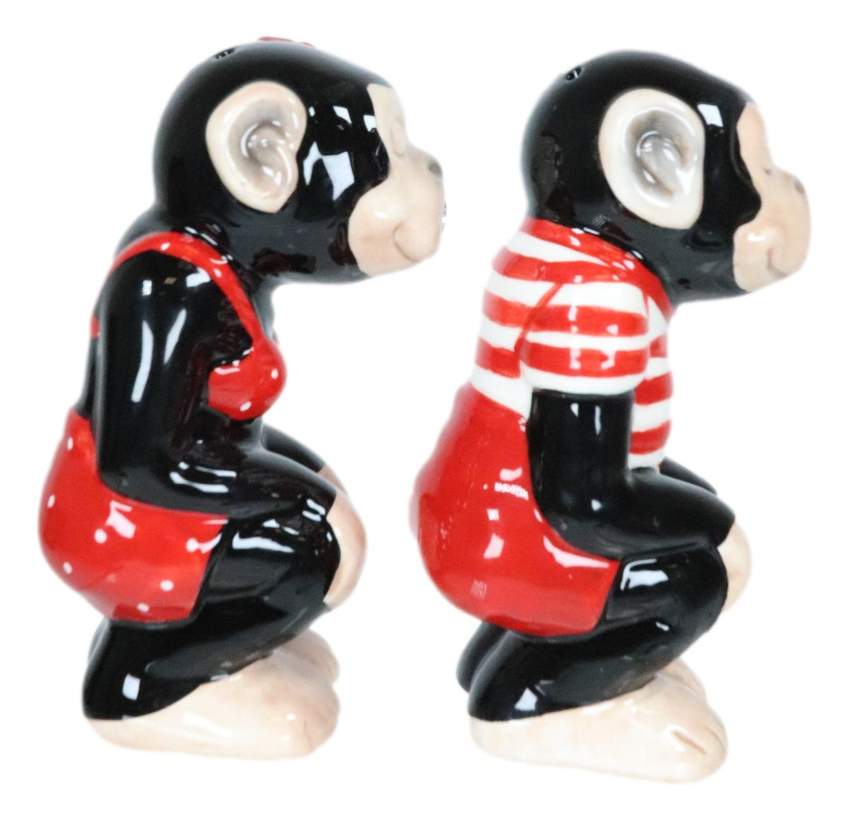 Circus Carnival Red Monkeys Chimpanzees Couple Ceramic Salt Pepper Shakers Set