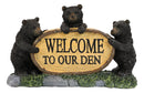 Ebros Welcome To Our Den Rustic Forest Papa Mama Cub Black Bears With Log Sign Statue