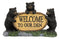 Ebros Welcome To Our Den Rustic Forest Papa Mama Cub Black Bears With Log Sign Statue