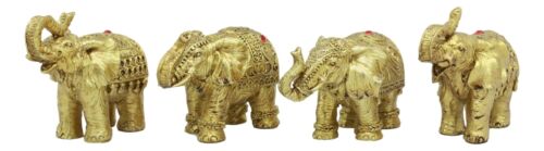 Thai Golden Elephant Feng Shui Figurine Set Of 4 Trunk Raised Elephants 3.5"Long