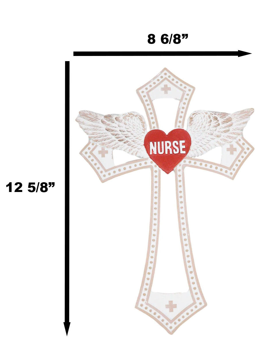 Western Physician Healer Red Heart With Angel Wings Nurse Wall Cross Decor Plaque