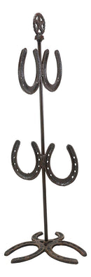 Ebros Gift 21.25" High Rustic Cast Iron Horseshoe with Western Star Mug Tree Holder Organizer Rack Stand with 4 Hooks Metal Sculpture Mugs Storage Decorative Horse Accent Farm Cabin Lodge Ranch Decor