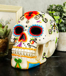 Ebros White Floral Sunny DOD Sugar Skull Statue Colorful Pastel Resin Figurine