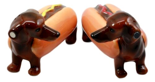 Doxies Hot Dog Sausage Wiener Dachshunds Salt And Pepper Shakers Magnetic Set