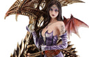 Large 25"H Goth Vampire Fairy In Night Gown With Chained Skeleton Dragon Statue