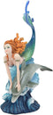 Ebros Red Haired Mermaid Riding Dolphin Over The Ocean Waves Figurine 10.25" H