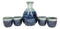 Japanese Sake Set Flask With Four Cups 10oz Grey Sky Art Glazed Earthenware