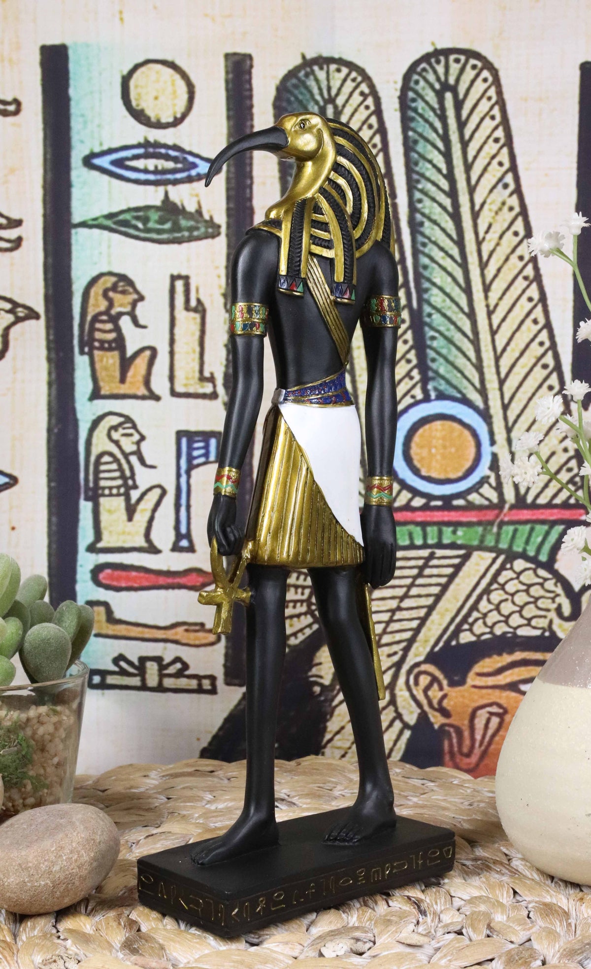 Ebros Classic Egyptian God Thoth Holding Ankh Slim Profile Figurine 10" H - Ebros Gift