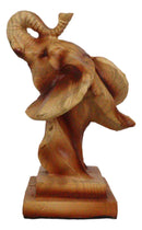 Small Safari Wildlife Elephant Bust With Trunk Up Faux Wood Carving Figurine