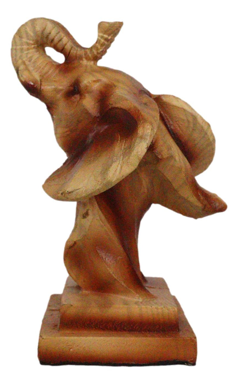Small Safari Wildlife Elephant Bust With Trunk Up Faux Wood Carving Figurine