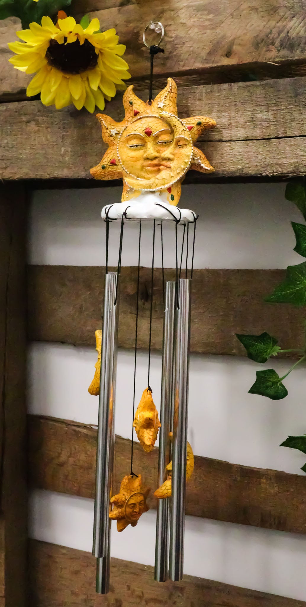 Mosaic Helios God Sun And Moon Face Harmony Wind Chime Mobil Patio Garden Decor