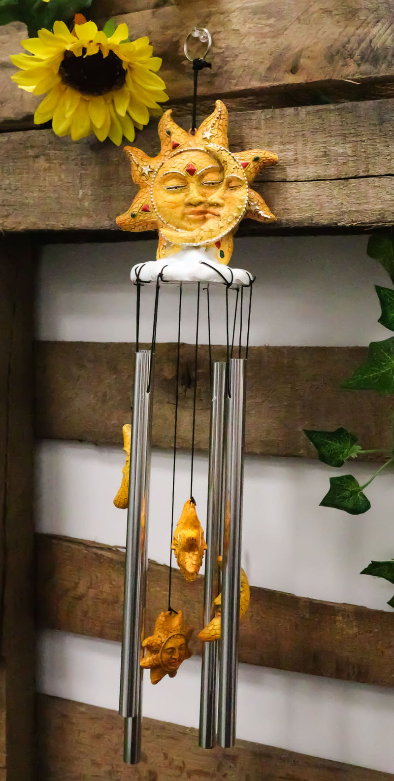 Mosaic Helios God Sun And Moon Face Harmony Wind Chime Mobil Patio Garden Decor