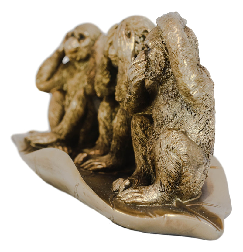 Whimsical See Hear Speak No Evil Rainforest Ape Monkeys On Banana Leaf Statue