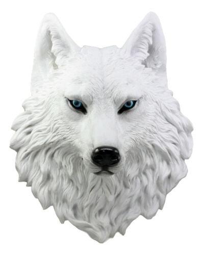 Large Ghost Albino Snow White Wolf Head Wall Decor Plaque 16"H Direwolf Figure - Ebros Gift