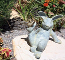 Large 12"L Aluminum Hare Rabbit Playing With Bird Buddy Garden Outdoor Statue