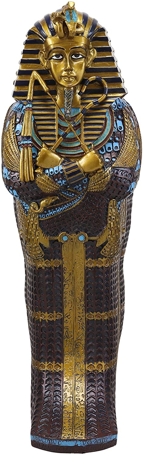 Large 16" Long Egyptian Pharaoh King Tut Sarcophagus Nesting Matroyshka Statue - Ebros Gift