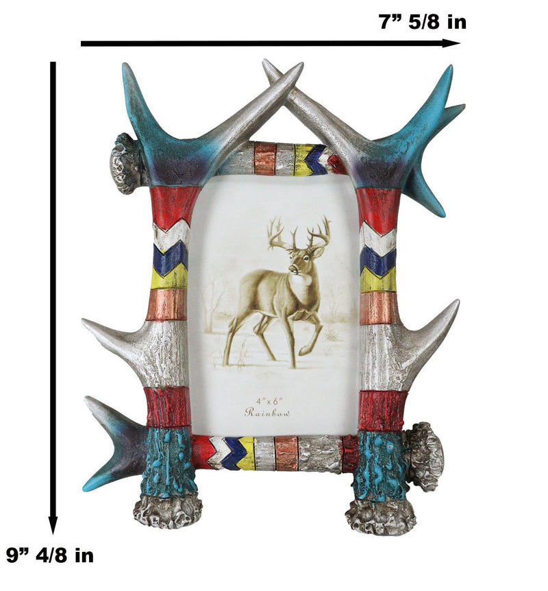 Colorful Boho Southwest Rustic Buckhorn Stag Deer Antlers Picture Frame 4"X6"