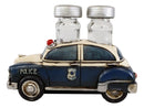 Vintage Blue Police Patrol Car Figurine Holder And Salt Pepper Shakers Set