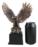 Aerial Majestic Bald Eagle On Rock Ledge Stretching Out Wings Figurine With Base