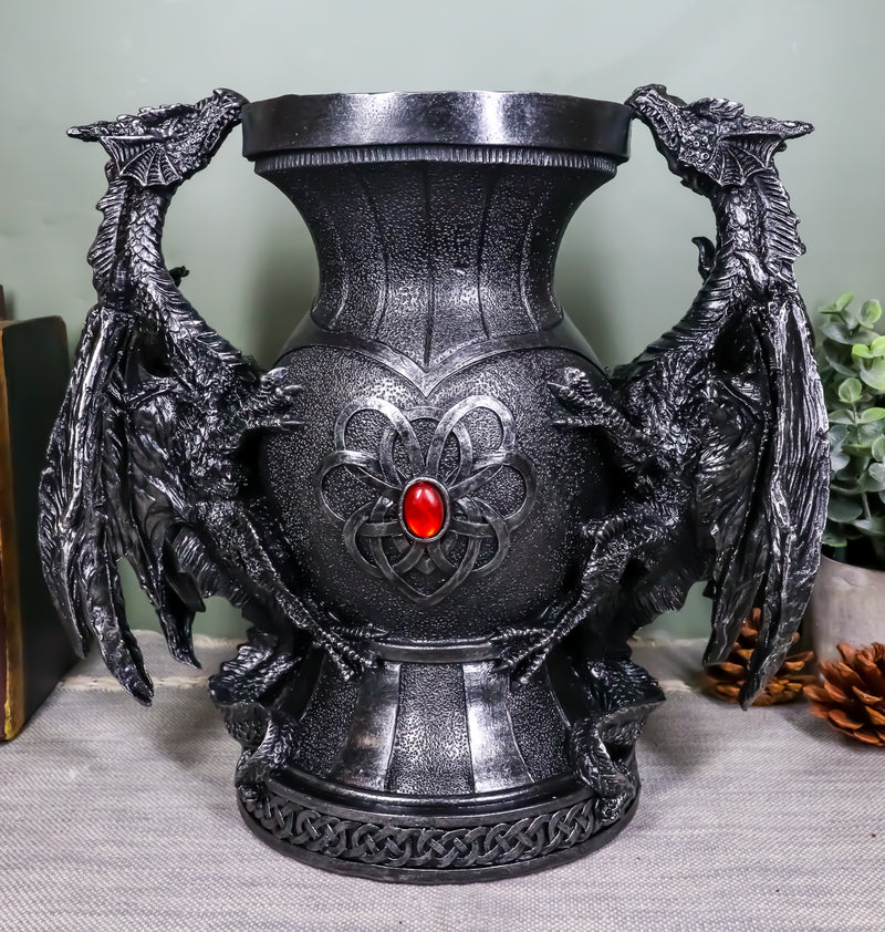 Ebros Dual Climbing Dragon Wyverns Chalice Shaped Decorative Flower Vase 10"