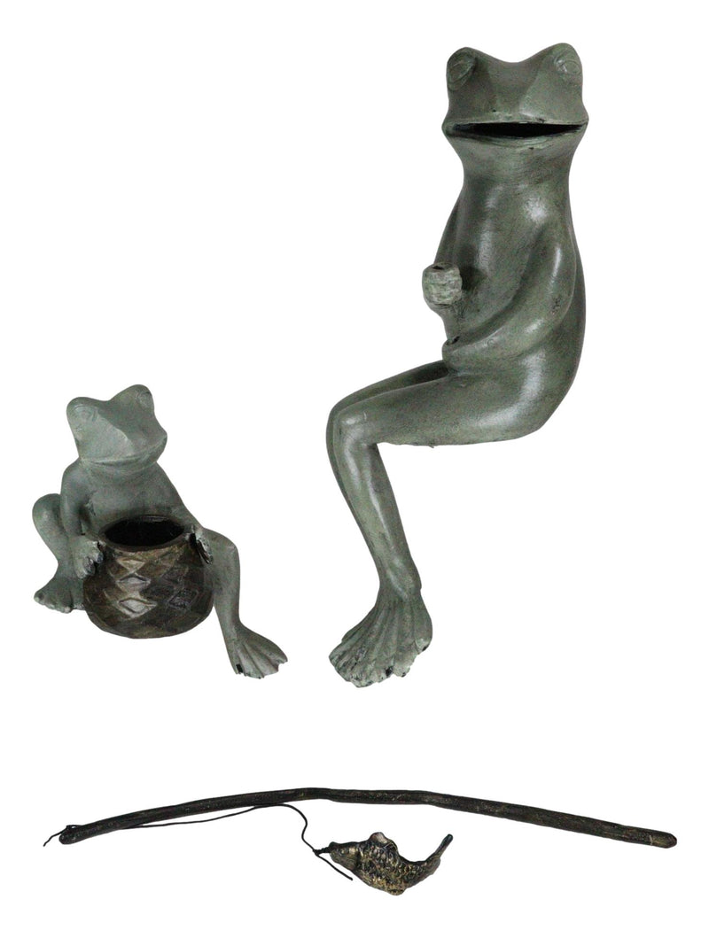 Ebros Large Verdi Green Aluminum Mama Frog and Baby Frog Fishing