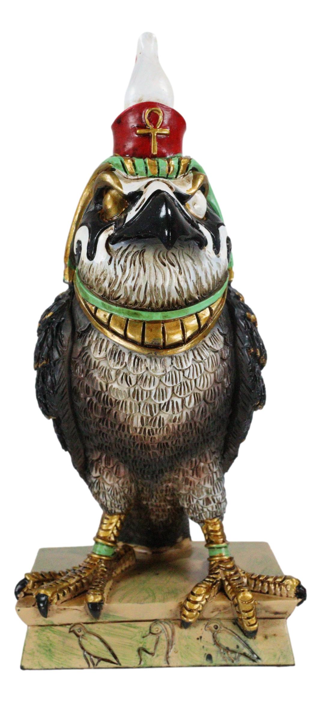 Egyptian God of The Sky Horus Falcon Bird With Pschent Crown On Base Figurine