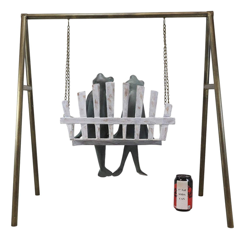 Ebros Gift 27.5" Tall Aluminum Metal Whimsical Love is in The Air Frog Couple Sitting On Porch Swing Garden Statue Frogs Patio Pool Pond Lawn Yard Decorative Sculpture Feng Shui Zen Accent