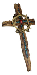 Turquoise And Red Gem Deer Antlers Wreath Faux Distressed Wood Cross Wall Decor