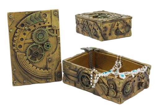 Steampunk Mechanical Gears Clockwork Vintage Design Jewelry Box Figurine 5"L