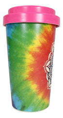 Sacred Rainbow Tie Dye Mandala Flower Reusable Travel Mug Cup W/ Lid And Sleeve
