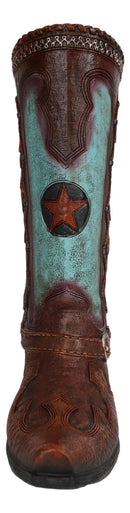 Rustic Country Faux Tooled Leather Western Lone Star Turquoise Cowboy Boot Vase