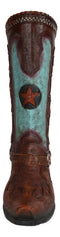 Rustic Country Faux Tooled Leather Western Lone Star Turquoise Cowboy Boot Vase