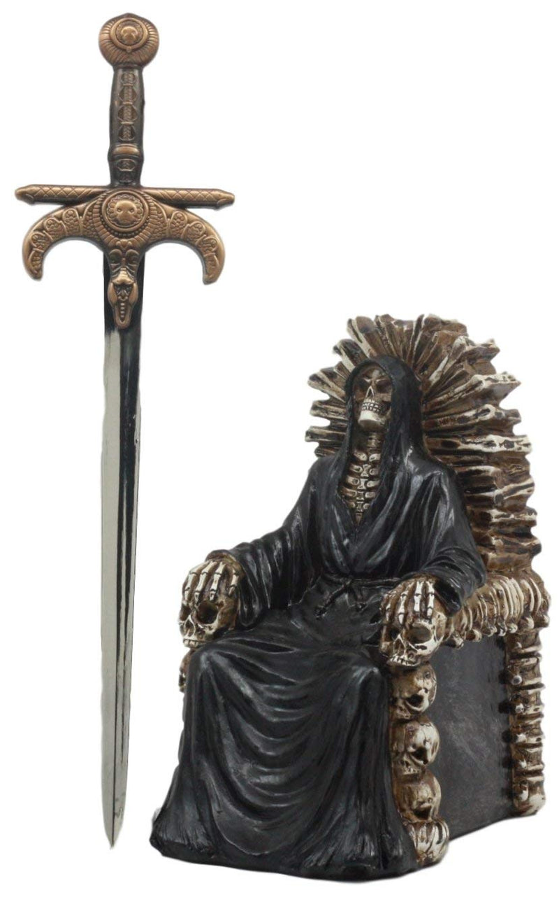 Ebros Legend Of The Swords Night King Grim Reaper Seated On Ossuary Skulls Throne Letter Opener Statue With Blade Of Ragnarok Sword 8.25"Tall For Study And Office Desktop Decor Statue