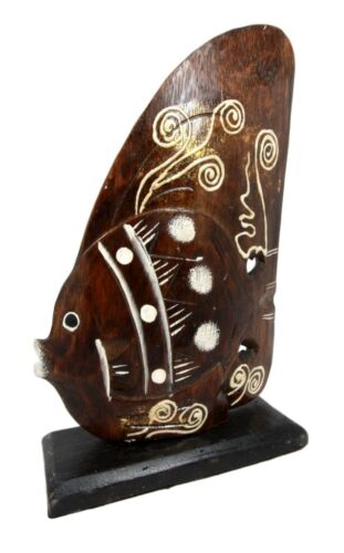 Balinese Wood Handicrafts Tropical River Angel Fish Family Set of 3 Figurines