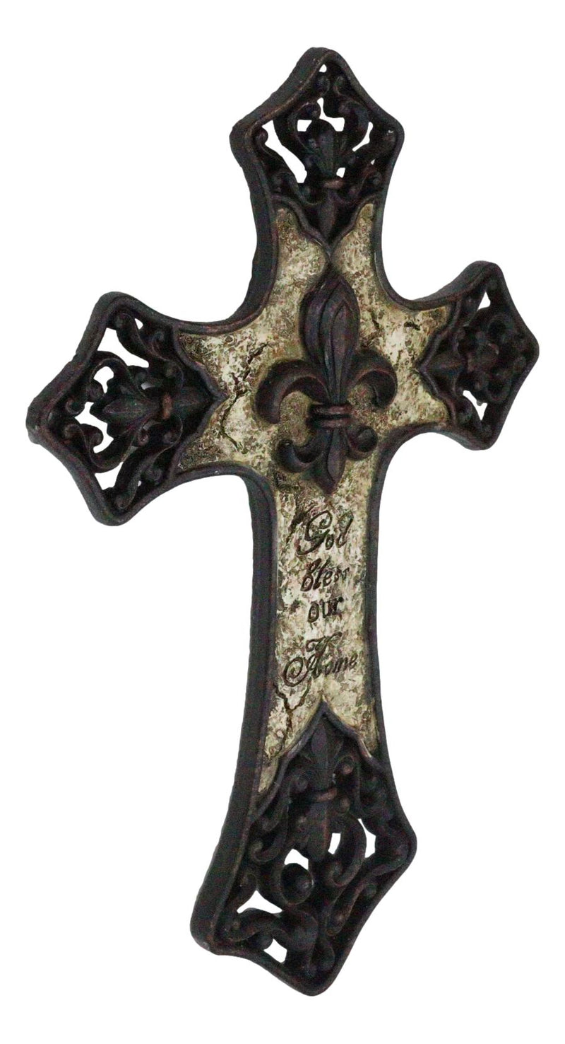 Rustic Southwestern Tuscany French Fleur De Lis God Bless Our Home Wall Cross