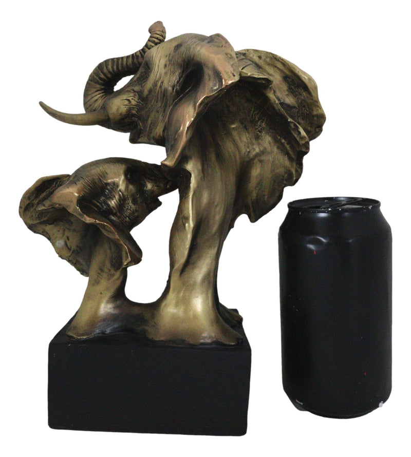 9"H Safari Bush Elephant And Calf Family Bust With Trunks Up Auspicious Statue