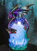 Blue Rainbow Armored Dragon Guarding LED Lantern Acrylic Crystal Egg Figurine