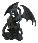 Stone Dragon With Open Wings Guarding Medieval Castle On Mountain Rocks Figurine