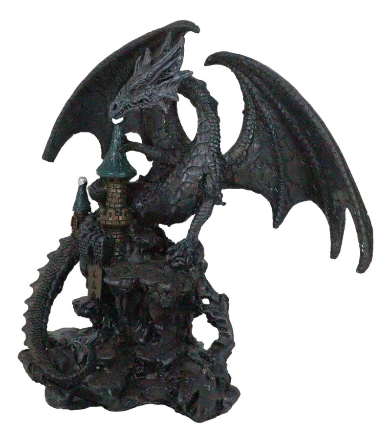 Stone Dragon With Open Wings Guarding Medieval Castle On Mountain Rocks Figurine