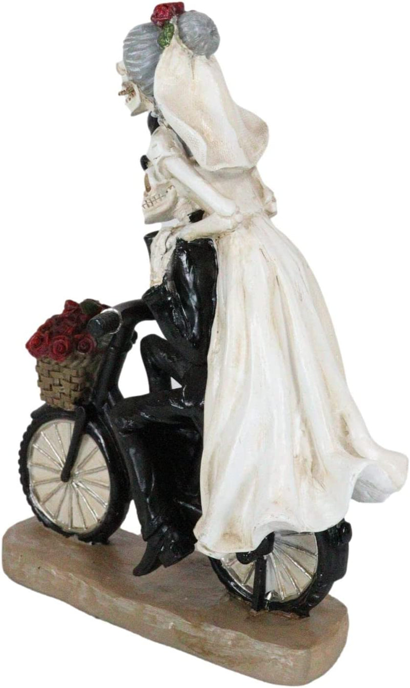 Day Of The Dead Just Married Wedding Bride Groom Skeletons On Bicycle Figurine