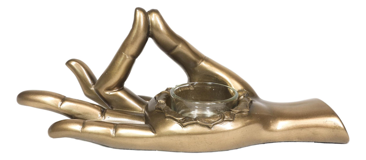 Shunya Mudra Buddha Palm Votive Candle Holder Figurine 9.25"L Yoga Meditation