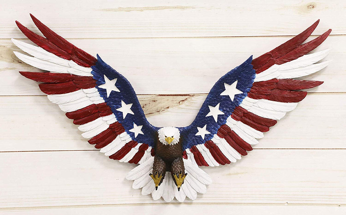 Ebros Large Flying American Flag Tattoo Bald Eagle Wall Sculpture 22" Long Decor