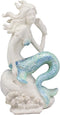 Ebros 8"H Nautical Blue Tailed Mermaid Seated On Rock Listening To Conch Statue