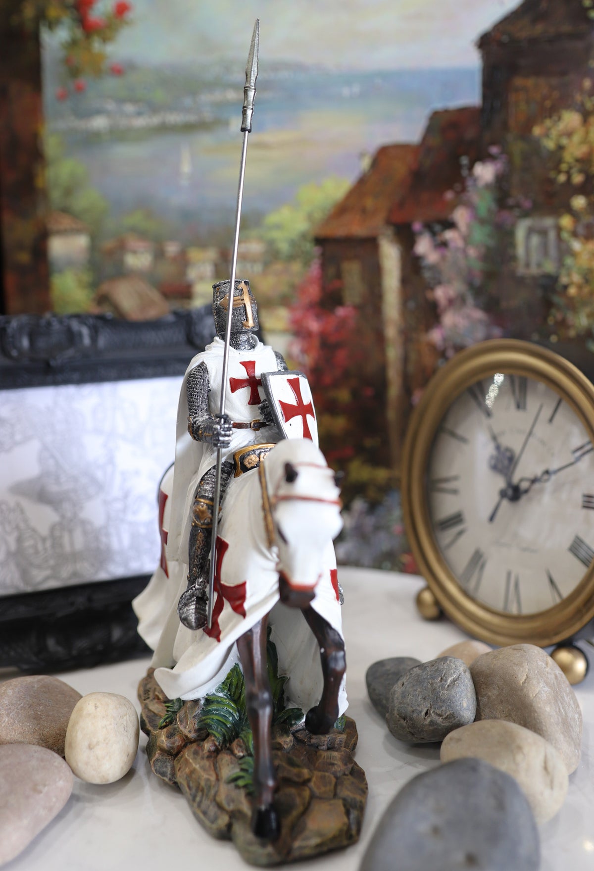 Ebros Crusader English Knight On Heavy Cavalry Horse Statue Phalanx Spear Horse - Ebros Gift